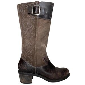 OluKai Emalani Tall Brown Leather Embroidered Boho Western Boots Size 8.5